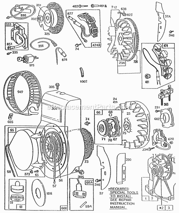 Blower HsgFlywheelRewind Diagram and Parts List for  Briggs and Stratton Engine